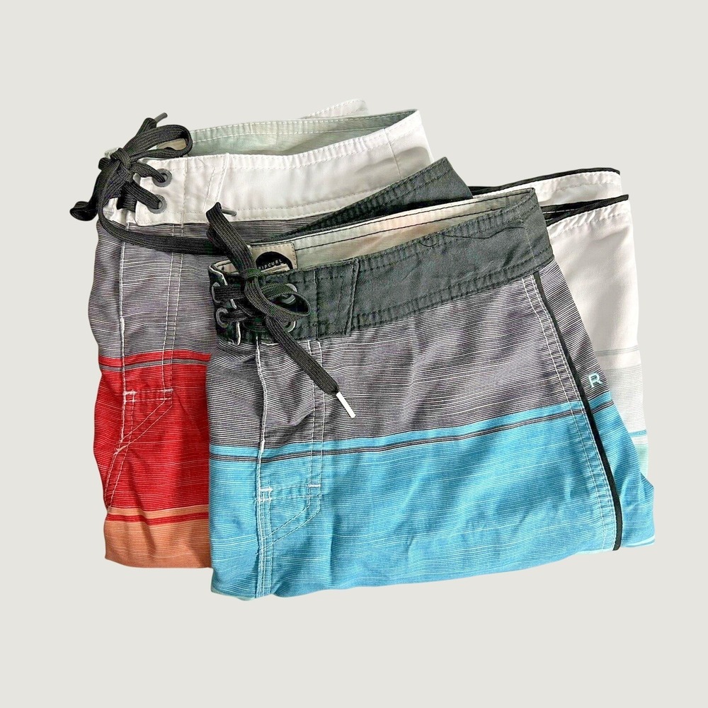 Rip Curl Board Shorts Mens 29 Blue Red Grey Striped Mirage Surf Swim Trunks